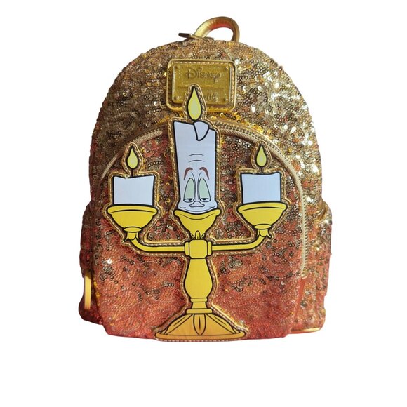 Loungefly Handbags - Disney Loungefly Beauty & The Beast Lumiere Mini Backpack With Sequins & Gold Ac